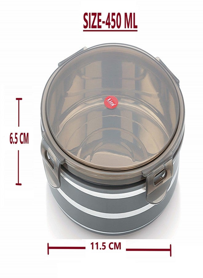 نابيا علبة طعام/حاوية طعام من الفولاذ المقاوم للصدأ من نابيا، محكمة الإغلاق ومقاومة للتسرب، مع طلاء بلاستيكي وغطاء بأربعة جوانب قابلة للقفل (رمادي) (للأطفال - 450 مل، 4 قطع) - Image 3